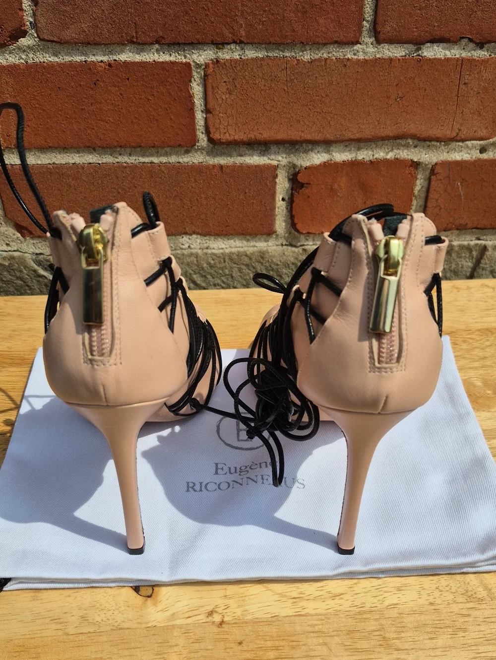 Eugene Riconneaus 38 Nude Kidskin Multi-Bondage Heels - New